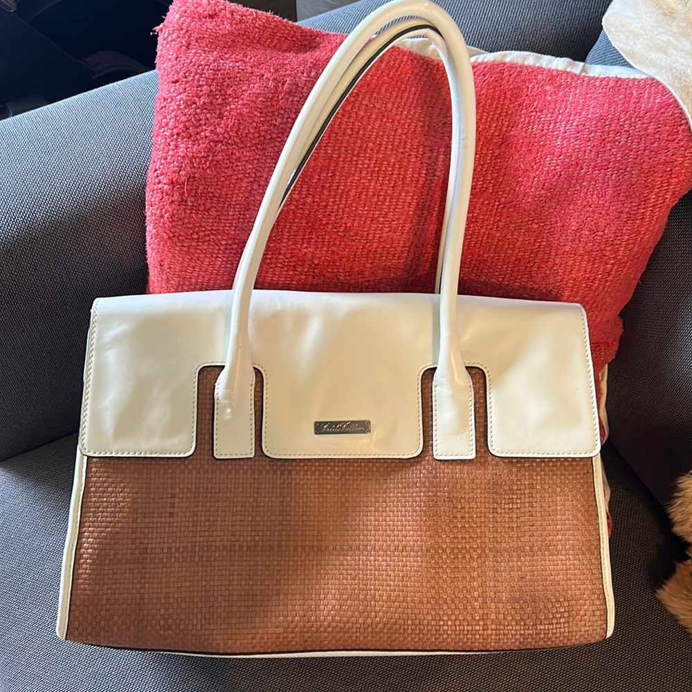 Brooks Brothers White and Brown Leather Purse